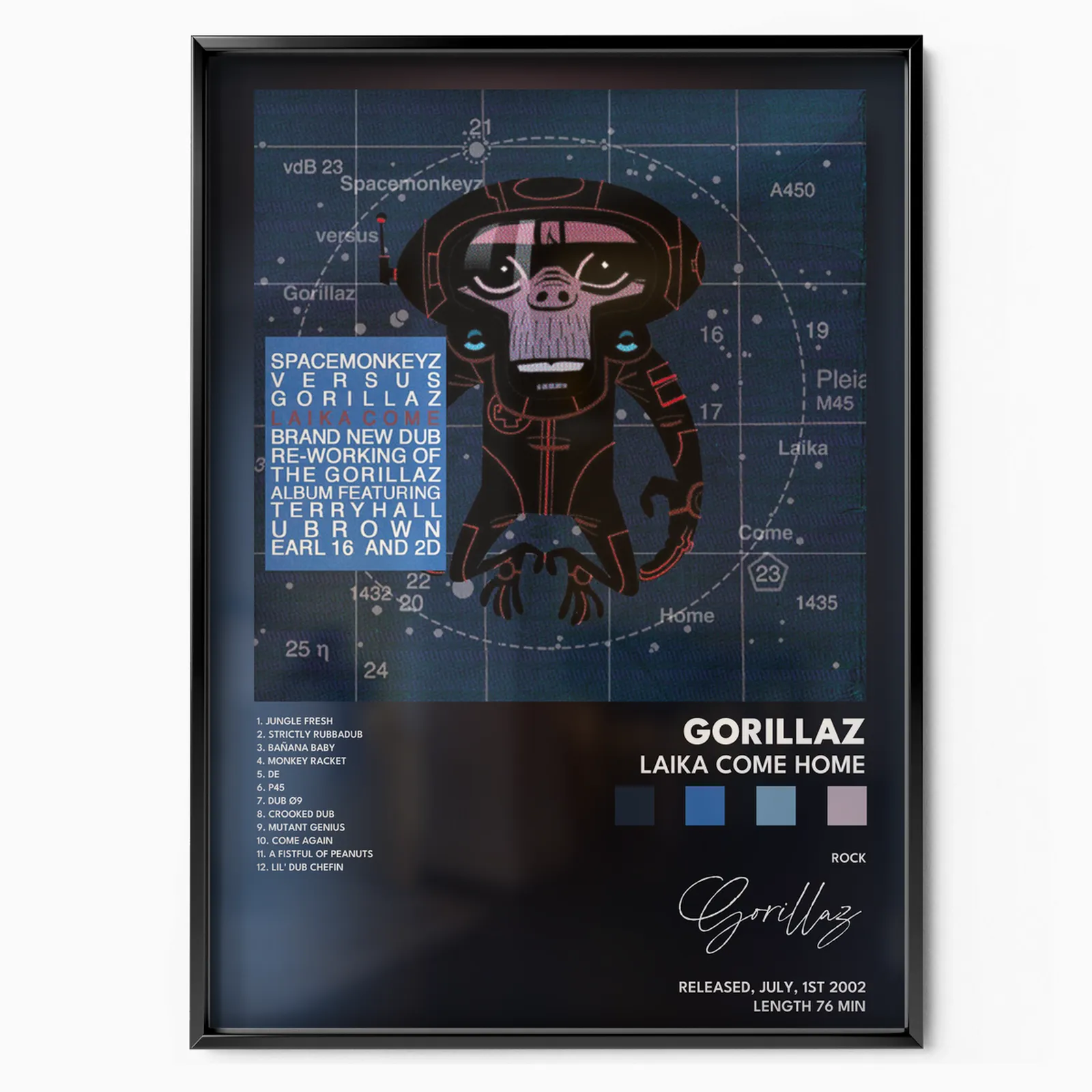 gorillaz Laika Come Home poster poster, museum grade matte print