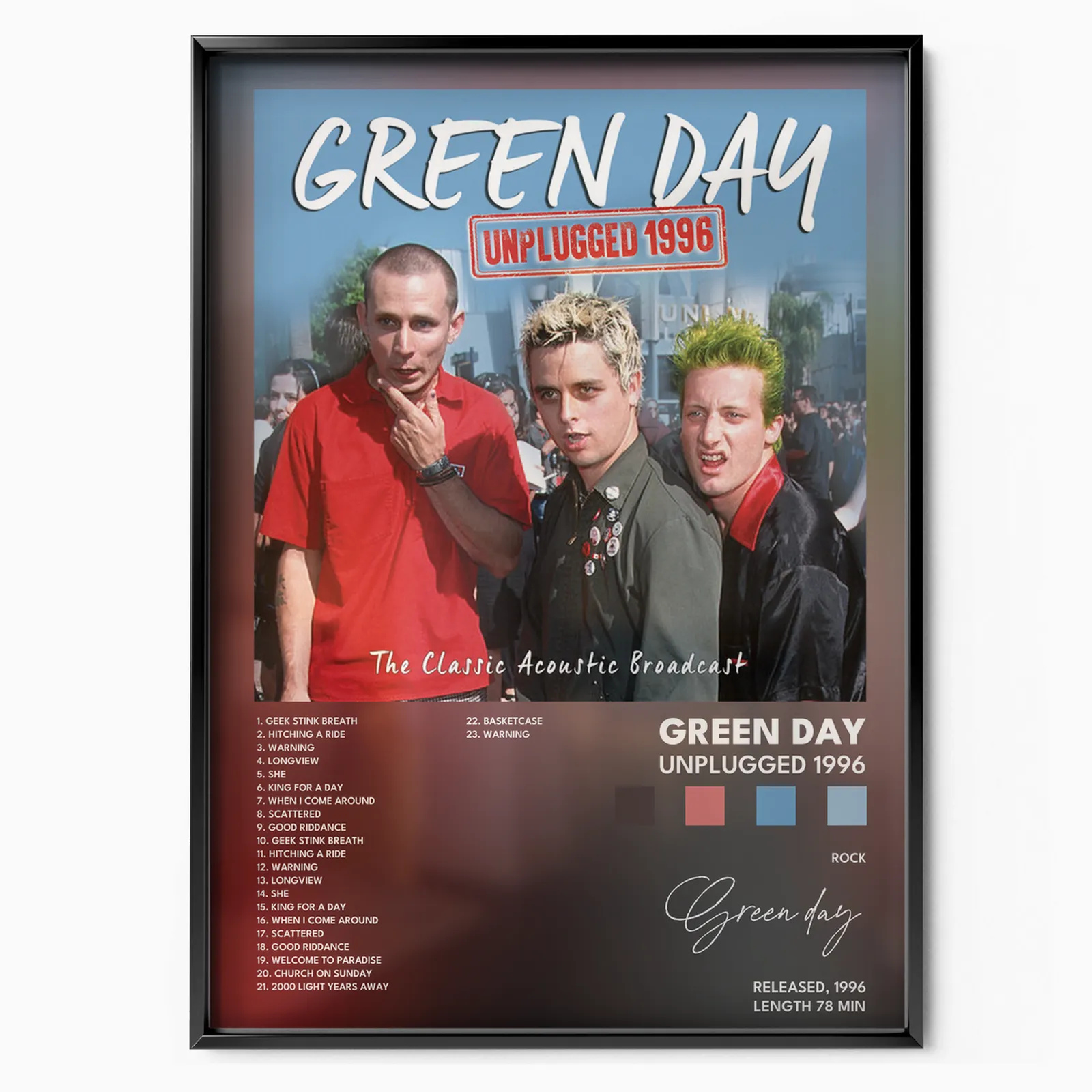 green day Unplugged 1996 poster poster, museum grade matte print