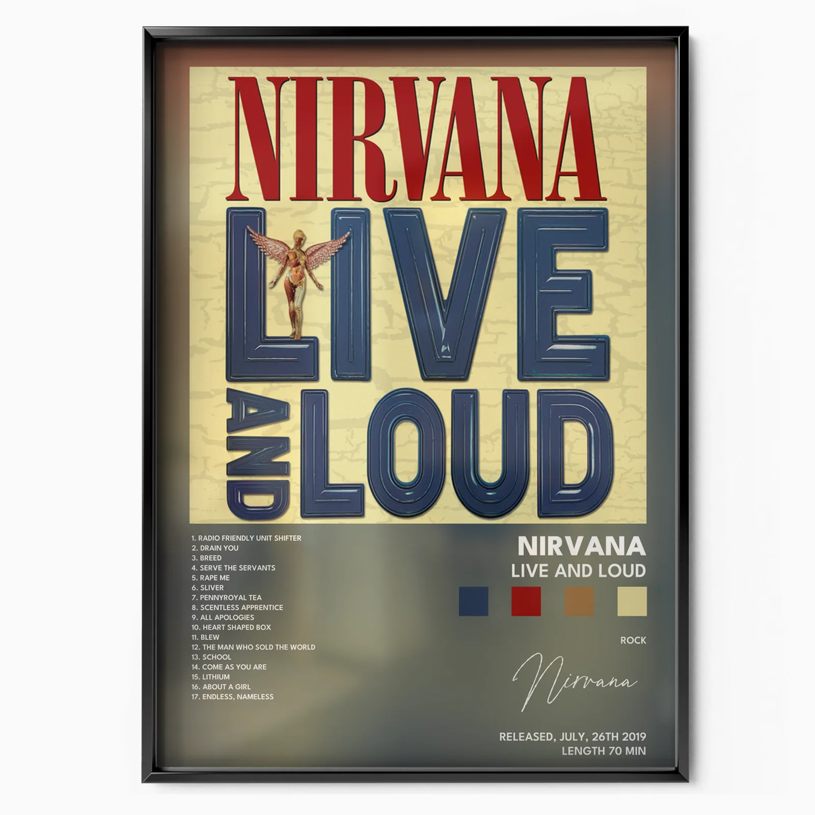 nirvana Live And Loud poster poster, museum grade matte print
