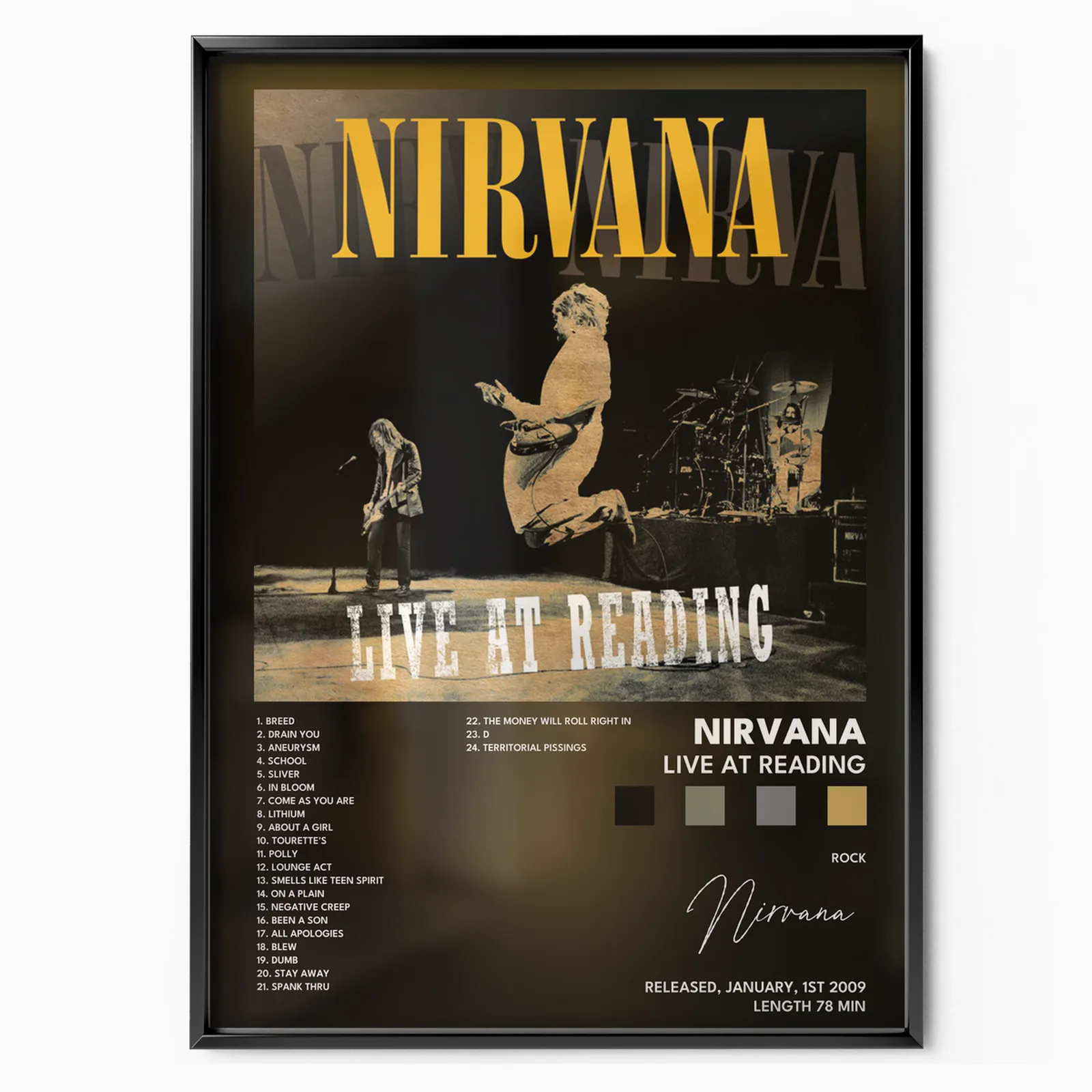 nirvana Live at Reading poster poster, museum grade matte print
