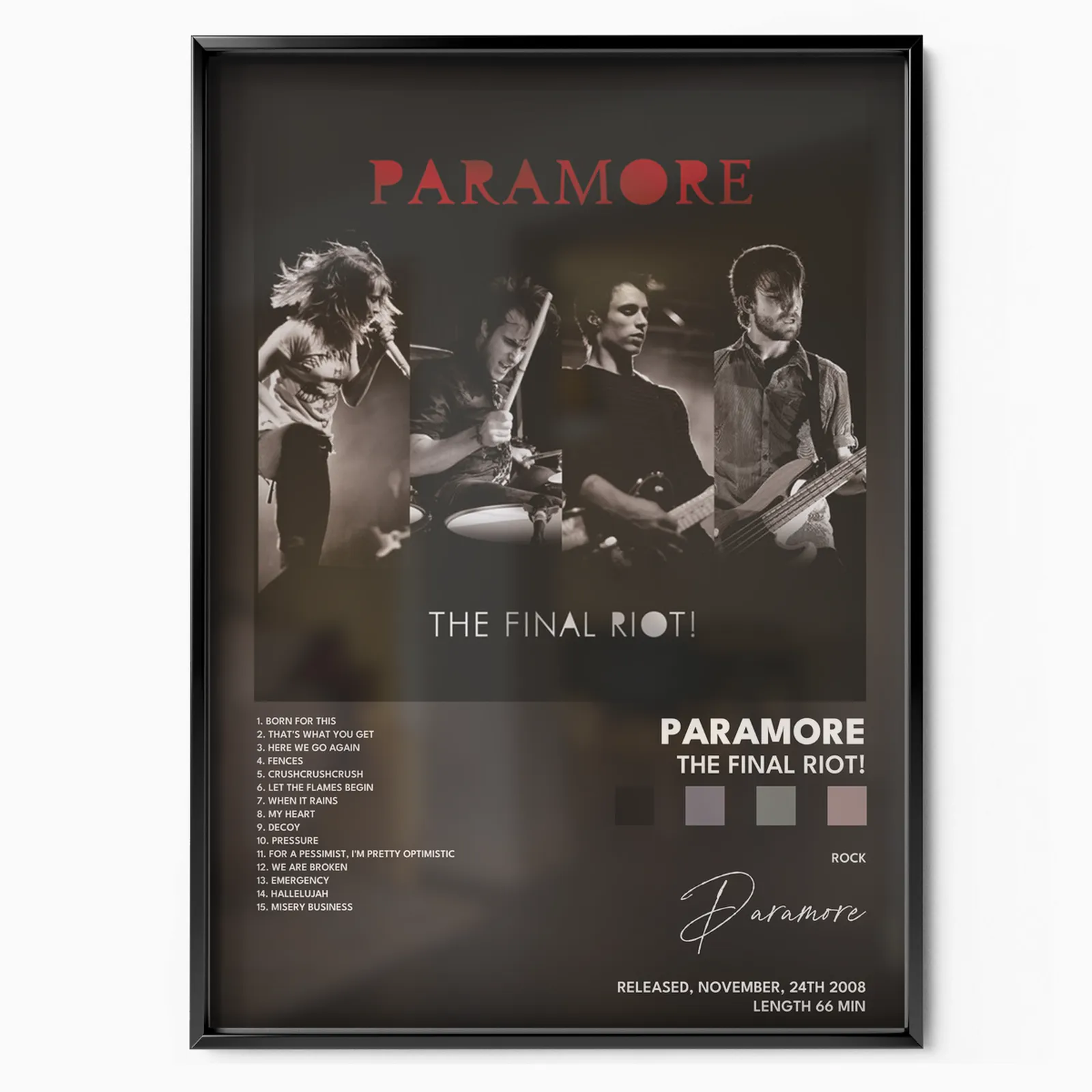 paramore The Final Riot poster poster, museum grade matte print