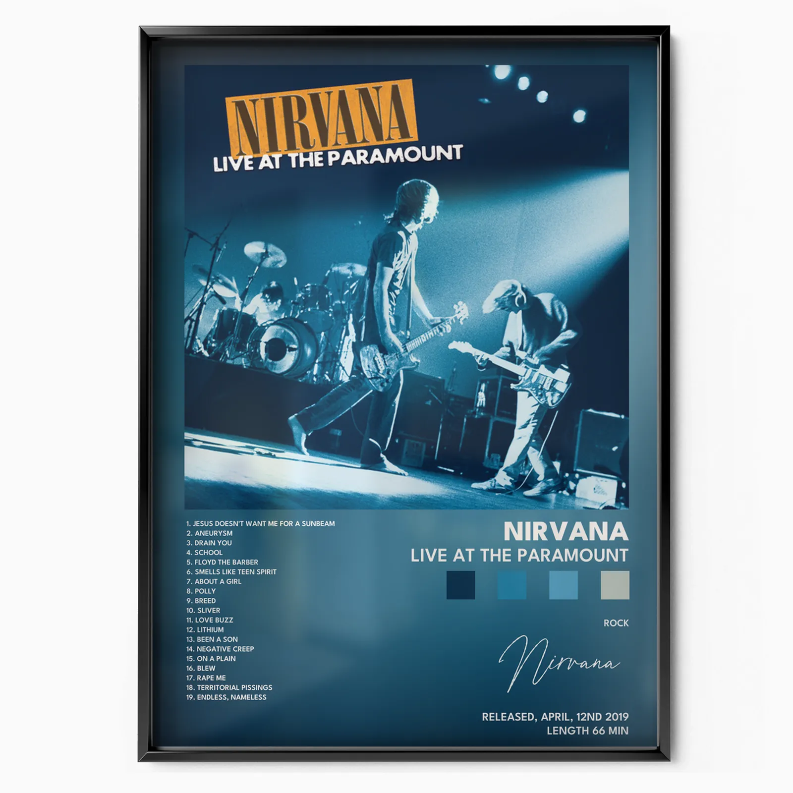 nirvana Live At The Paramount poster poster, museum grade matte print