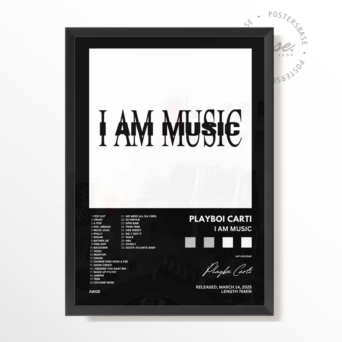 Playboi Carti I AM MUSIC poster, museum grade matte print