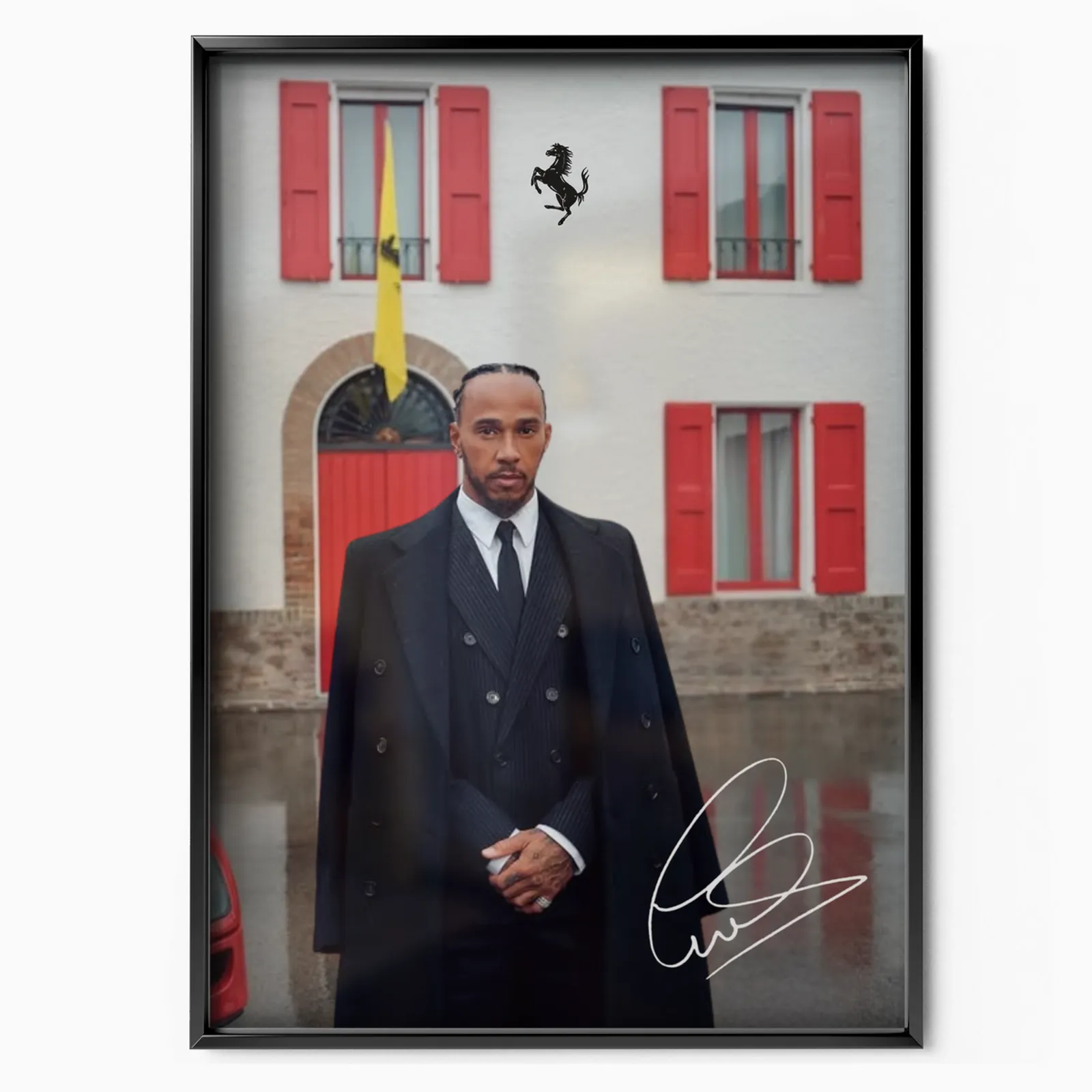 Hamilton With Ferrari Sign poster