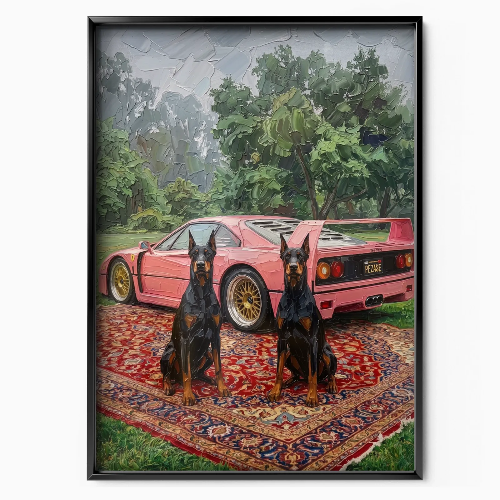 Pink Ferrari Dobermans poster, museum grade matte print