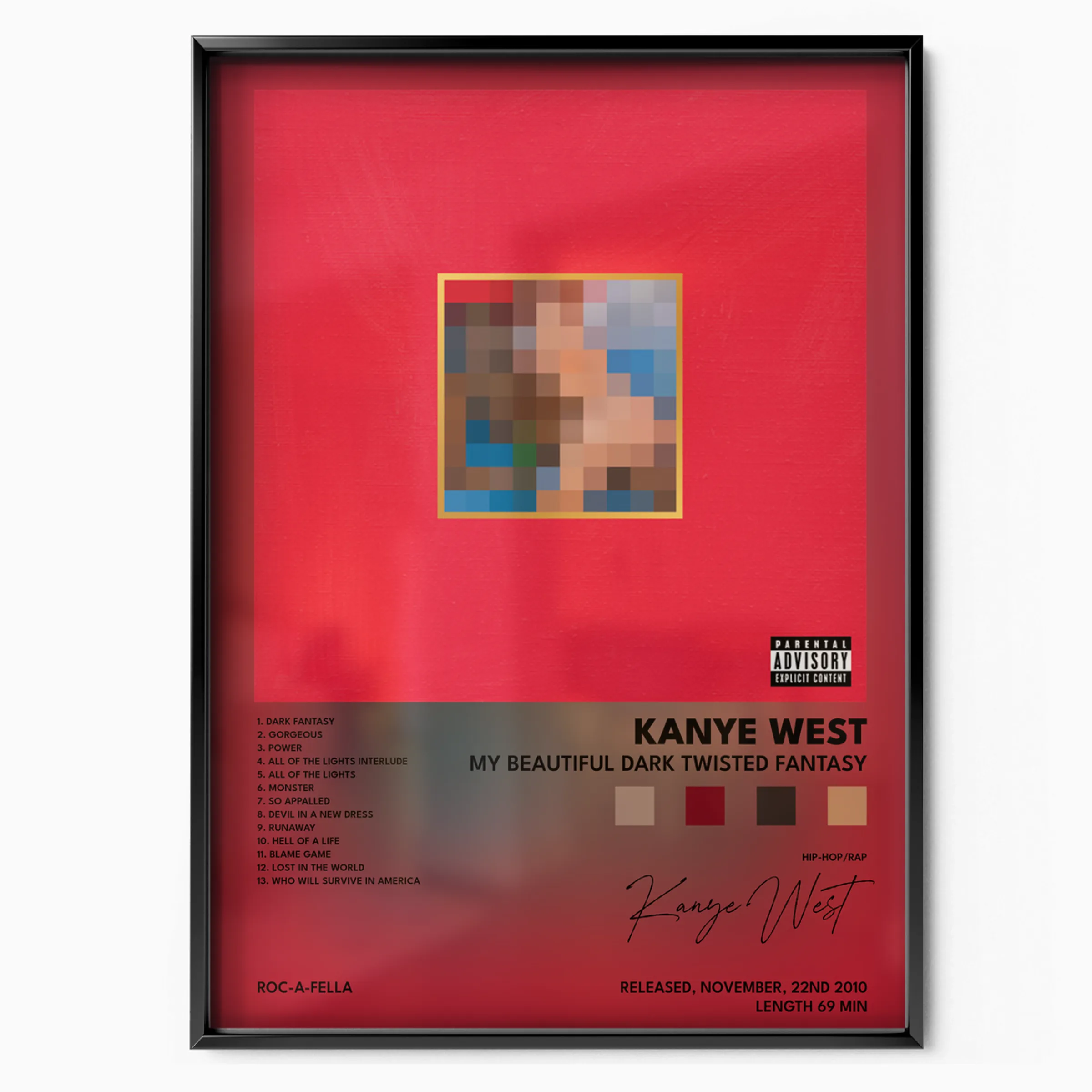 My Beautiful Dark Twisted Fantasy Album poster, museum grade matte print